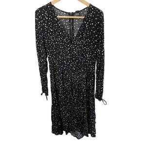 Wild Fable Black Star Patterned Faux Wrap Midi Length Dress Sz M